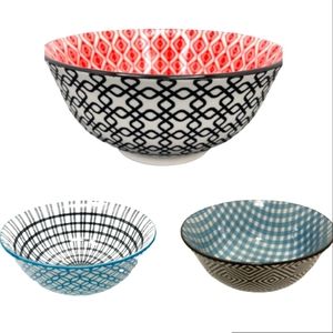 Set of 3 Japanese Style Geometric Colorful Soup Cereal Rice Bowls